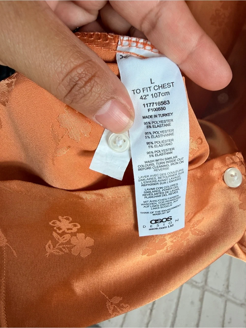 ASOS Design Floral Jacquard Satin Camp Collar Shirt Orange Large - Picture 4 of 5